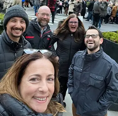360 Media Direct teammates gathered together while traveling.