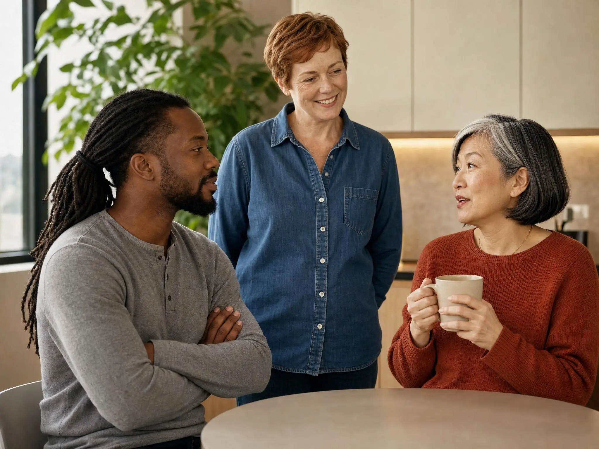 A publisher and two colleagues talking through what an upcoming issue should carry.